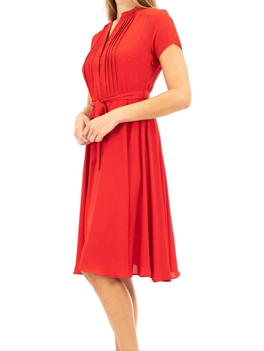 NWT Nanette Lepore Red Pleated V-Neck Midi Dress Size 14